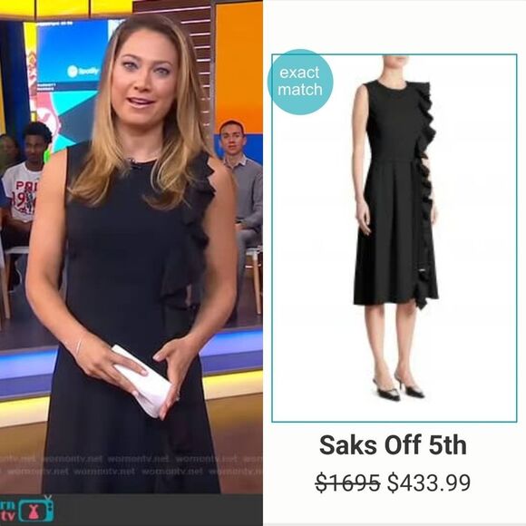 Altuzarra Livinia Pleated Ruffle Trim Zip Front Midi Dress in Black - Picture 2 of 16